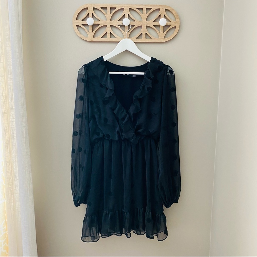 DO+BE Polkadot Long Sleeve Dress Black Sz Medium